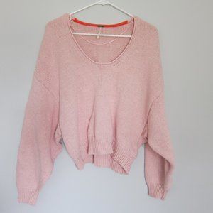 Free People Pink Sweater Perfect Day Pullover Oversized XS Dolman Sleeve